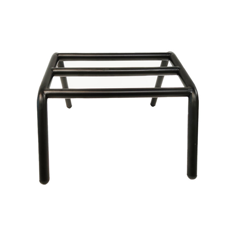 Front view of black 3 bar professional barber footrest