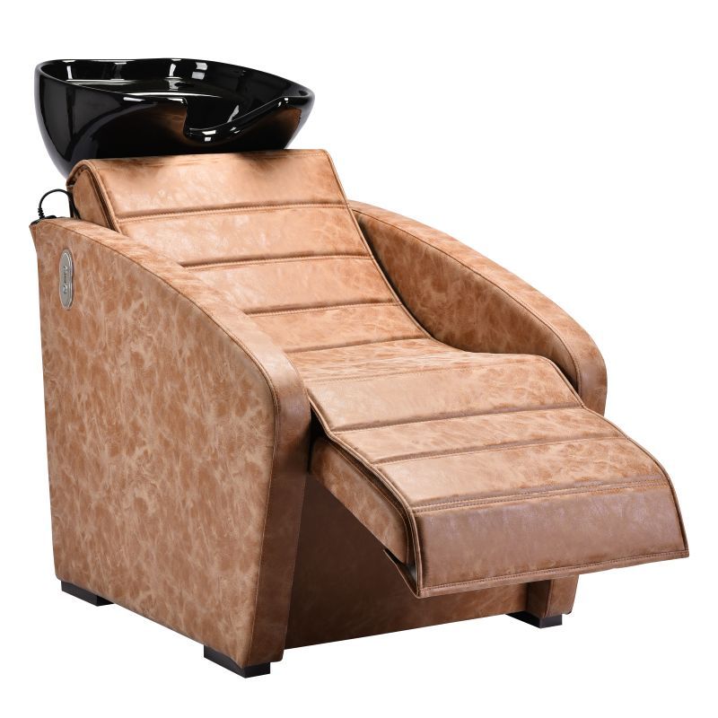 Apollo shampoo unit featuring a tilting ceramic basin for easy washing