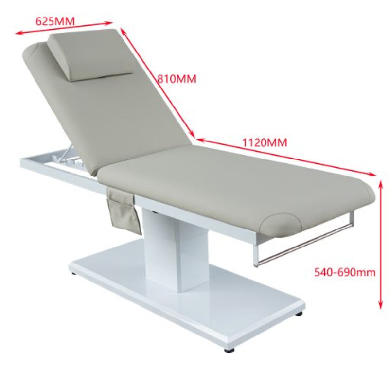 ElevateProElectricTreatmentBedBE27FrontViewLattewithmeasurements