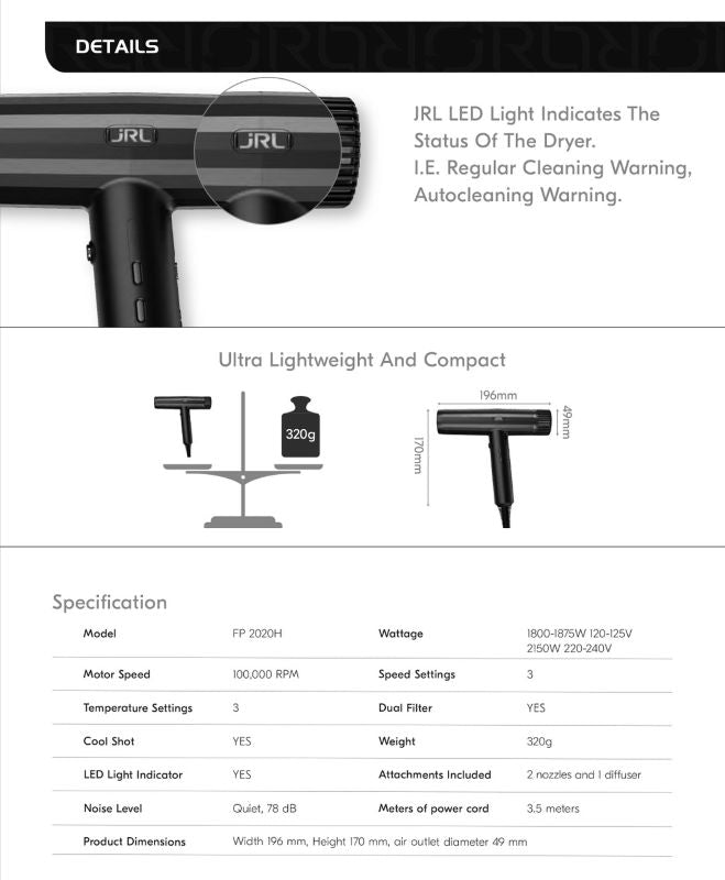 JRL2020HForteProHairDryerFeatures