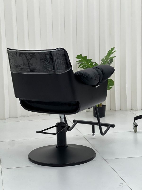 KarmaBatemansBaySalonChairBlackBackAngleViewWithProtector
