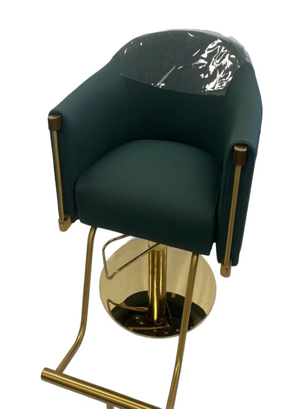 KarmaEdenSalonChairFrontAngleViewPlasticProtectorGreenGold