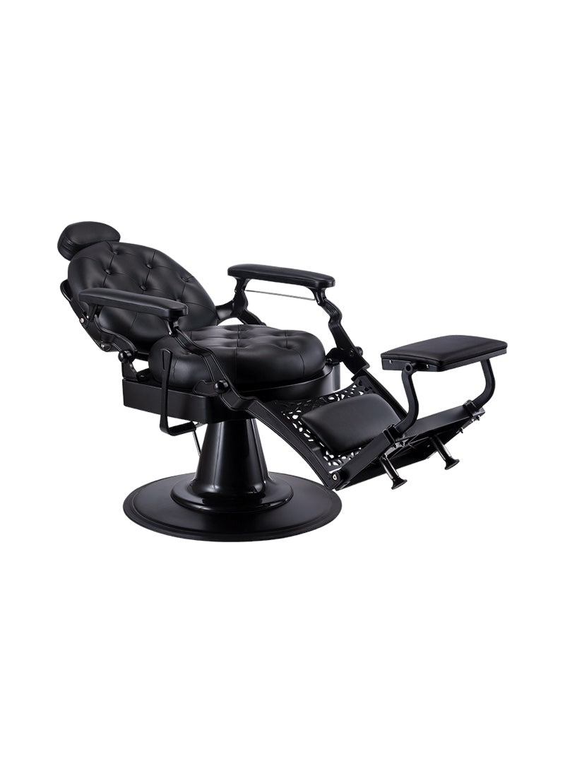 KarmaGoldCoastBarberChairFrontAngleViewBackrestTiltSolidBlack
