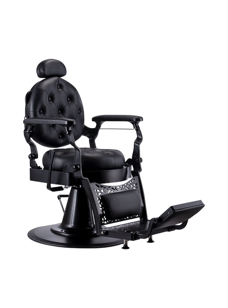 KarmaGoldCoastBarberChairFrontAngleViewSolidBlack