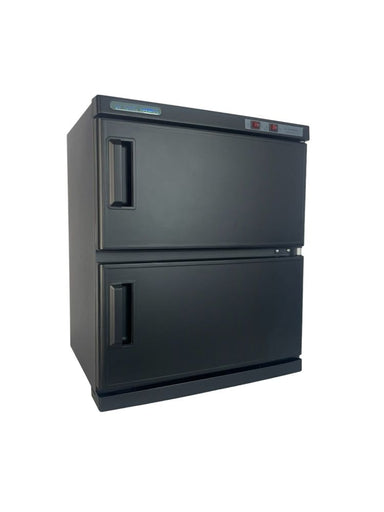 KarmaHotTowelCabinet32LBlackFrontAngleView