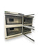KarmaHotTowelCabinet32LWhiteFrontAngleViewBothCompartmentsOpen