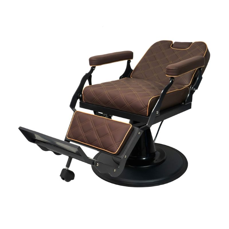 KarmaPaddingtonBarberChairLeftFrontAngleViewBackrestDownBrown