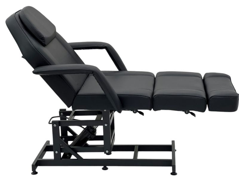 KarmaTaupoHydraulicBeautyBedSideViewFootrestOutBlack