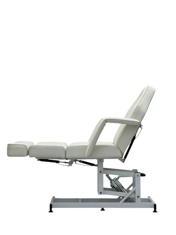 KarmaTaupoHydraulicBeautyBedSideViewFootrestOutWhite