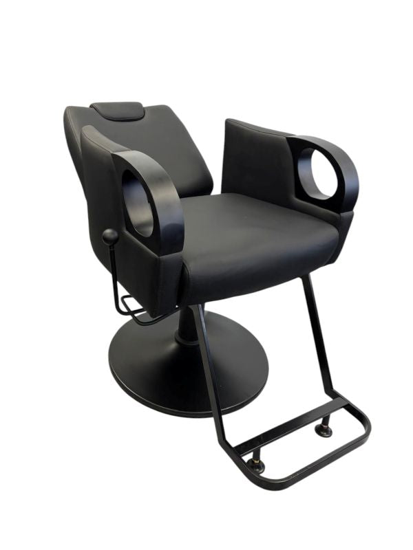 KarmaTumutRecliningSalonChairBlackFrontAngleViewBackReclined