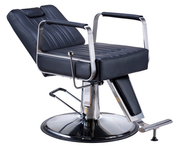 KarmaWollongongSalonChairFrontAngleViewBackReclinedBlack