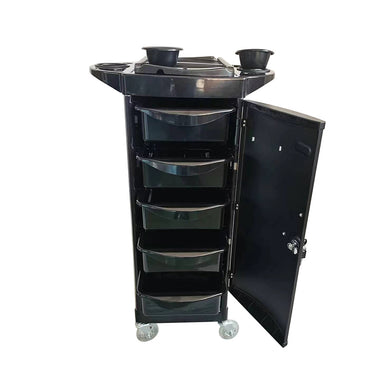 Anton lockable salon trolley with open drawers and storage compartments