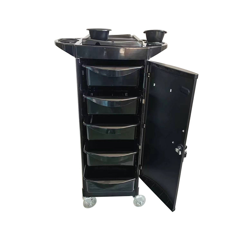 Anton lockable salon trolley with open drawers and storage compartments