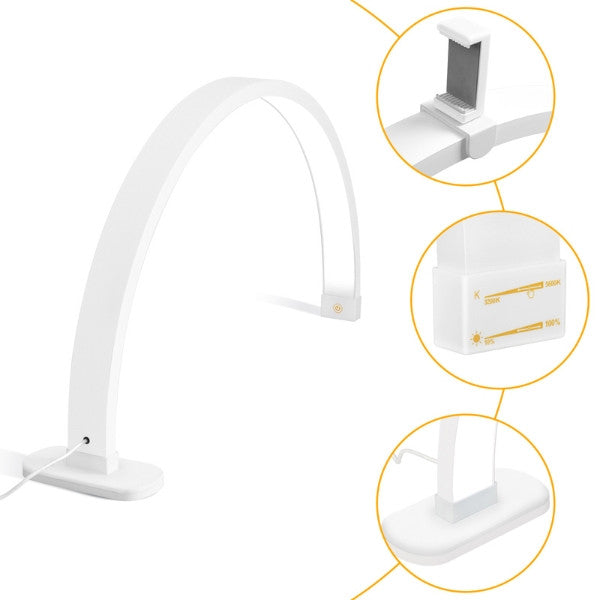 Close up of the sleek white Arch LED nail lamp showing the side power and adjustment controls