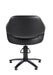 Black salon styling chair rear view showing padded backrest design