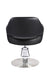 Black professional salon styling chair with round steel base