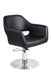 Black salon styling chair with round steel base suitable for hair salons