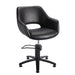 Black salon styling chair with ergonomic seat and lockable hydraulic lift