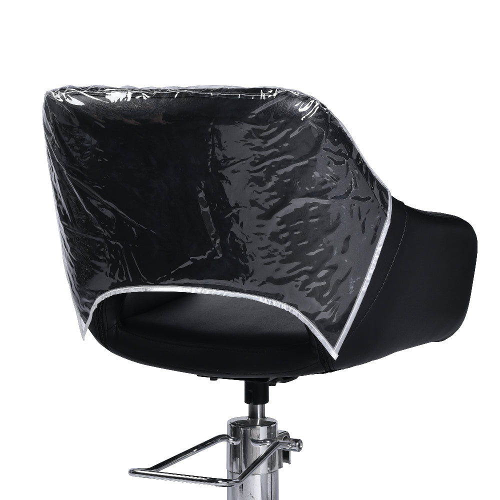 Styling chair protective cover fitted on Bridget styling chair back for salon chemical protection