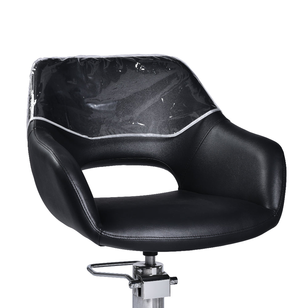 Front view of Bridget styling chair with professional protective cover installed