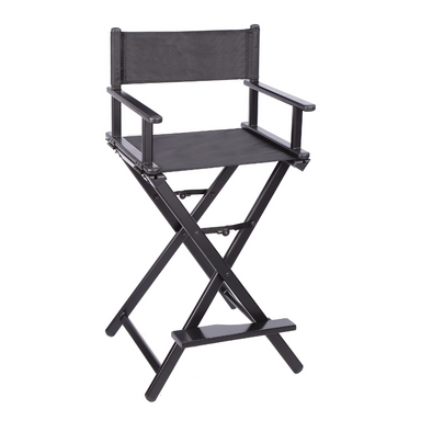 Black professional makeup chair with foldable frame suitable for salons