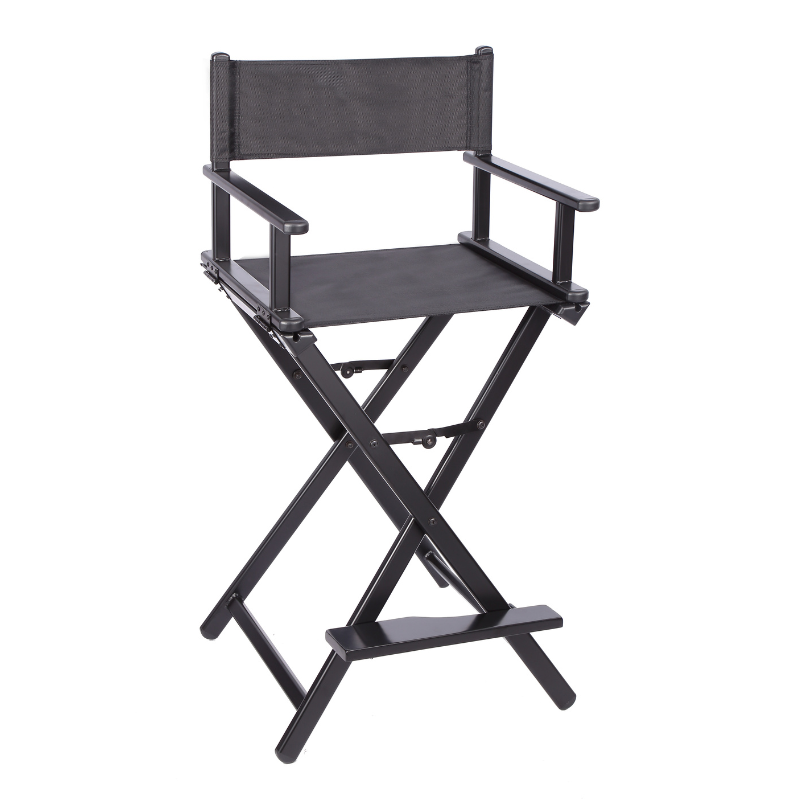 Black professional makeup chair with foldable frame suitable for salons