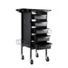 Black professional hairdressing trolley with multi-tier storage for salons
