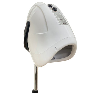 Angled view of the Italian-made Ceriotti MEC professional salon hood dryer in white
