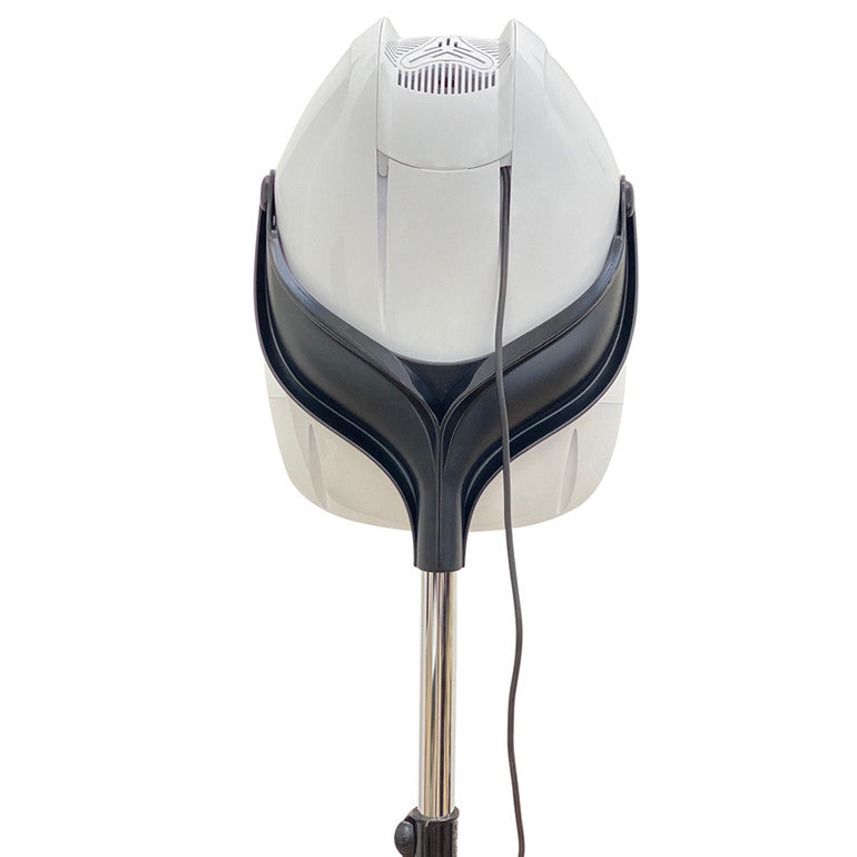 Rear view of the Ceriotti MEC hooded dryer showing sleek white and black casing