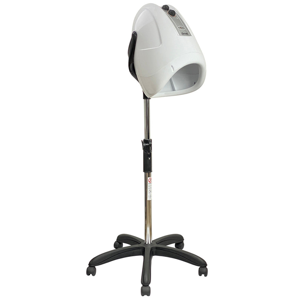 Full view of the Joiken Ceriotti MEC white pedestal hooded hair dryer on stand