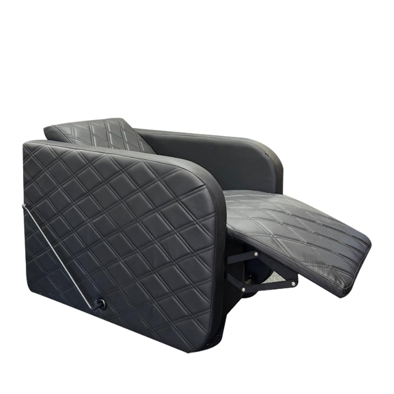 Reclining salon shampoo unit with diamond pattern vinyl and extended manual footrest