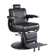 Professional black barber chair with padded seat and adjustable armrests