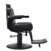 Side view of professional barber chair with hydraulic lift and footrest