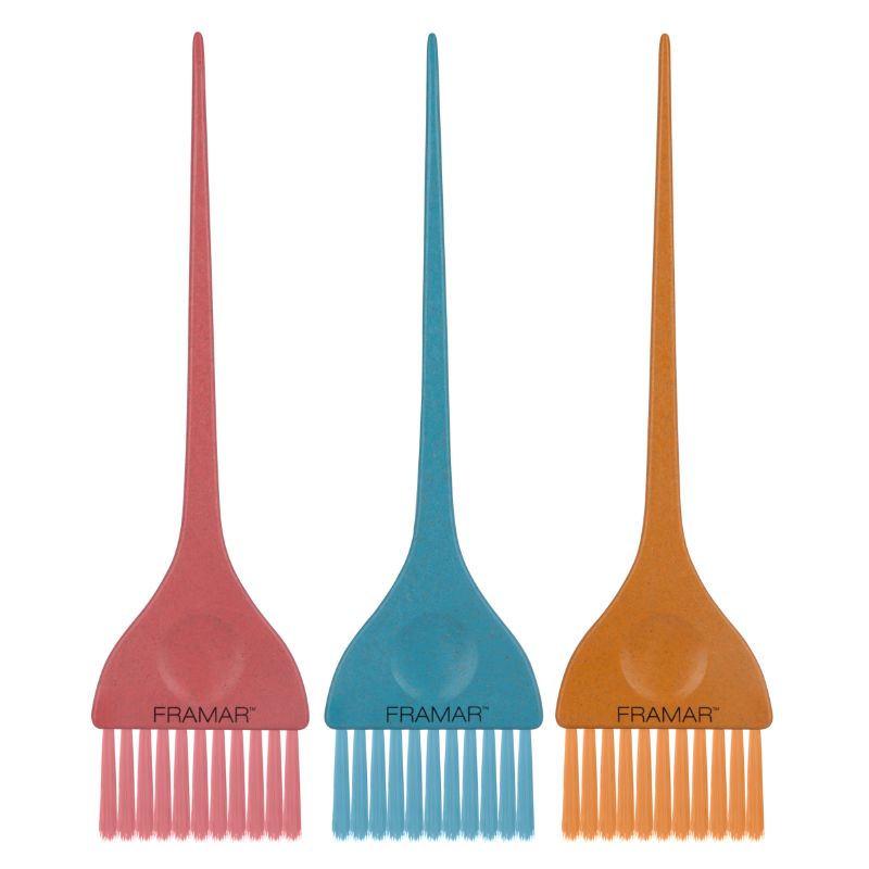 Set of three Framar Baecation hair colour brushes with AccuSoft bristles in tropical colours