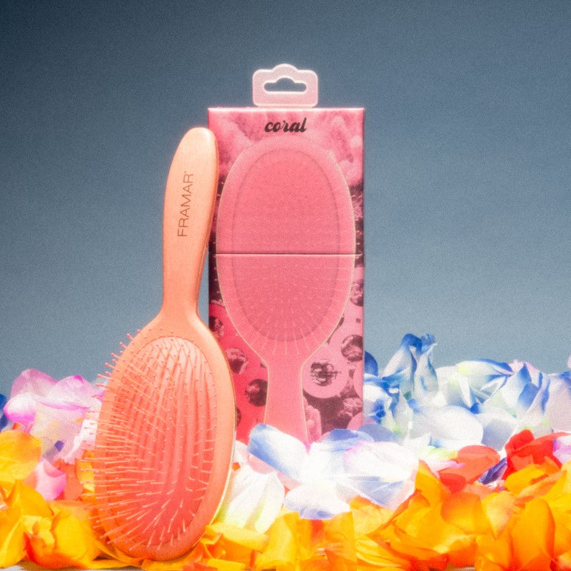 Framar Baecation professional detangling brush in Coral pink for hair salons