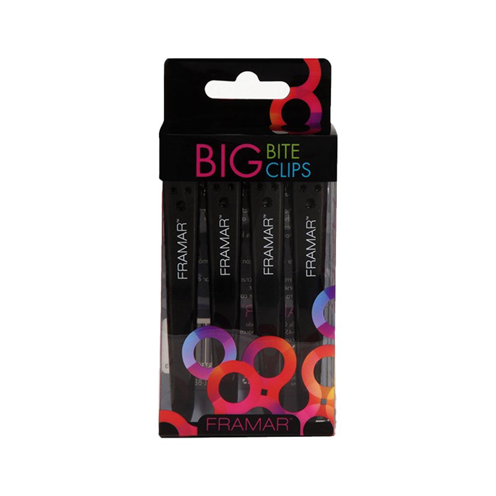 Framar Big Bite Clips 4 pack professional black hair sectioning clips in retail packaging