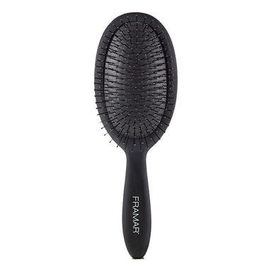 Front view of the Framar Black To the Future pain-free hair brush