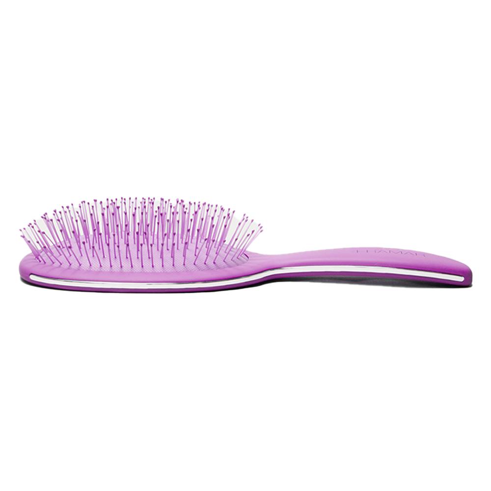 Side profile of the Purple Reign hair brush handle and bristles