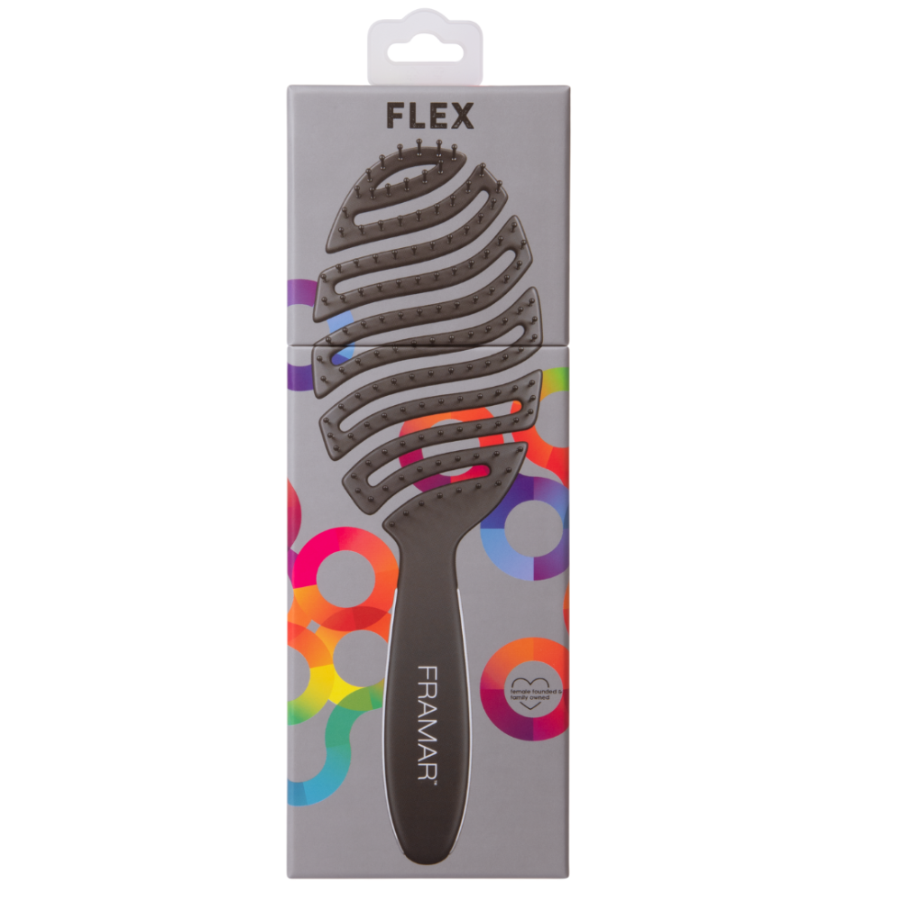 Framar Flex Brush in matte black professional retail packaging for Australian salons