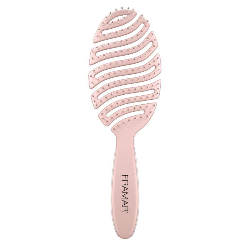 Full front view of the Champagne Framar Flex Brush with vented back for airflow