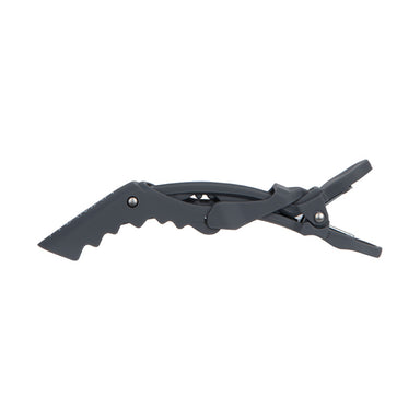 Side profile of a grey Framar Gator Grip showing the double-hinged design and serrated teeth