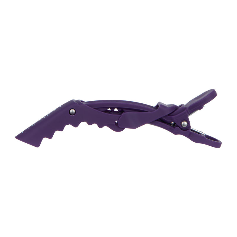Side profile of a purple Framar Gator Grip professional non-slip hair sectioning clip
