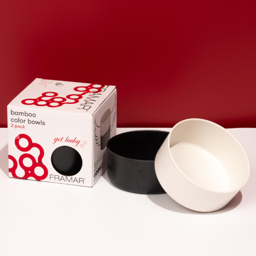 Framar Get Lucky Bamboo Colour Bowls 2 pack in black and white with professional packaging