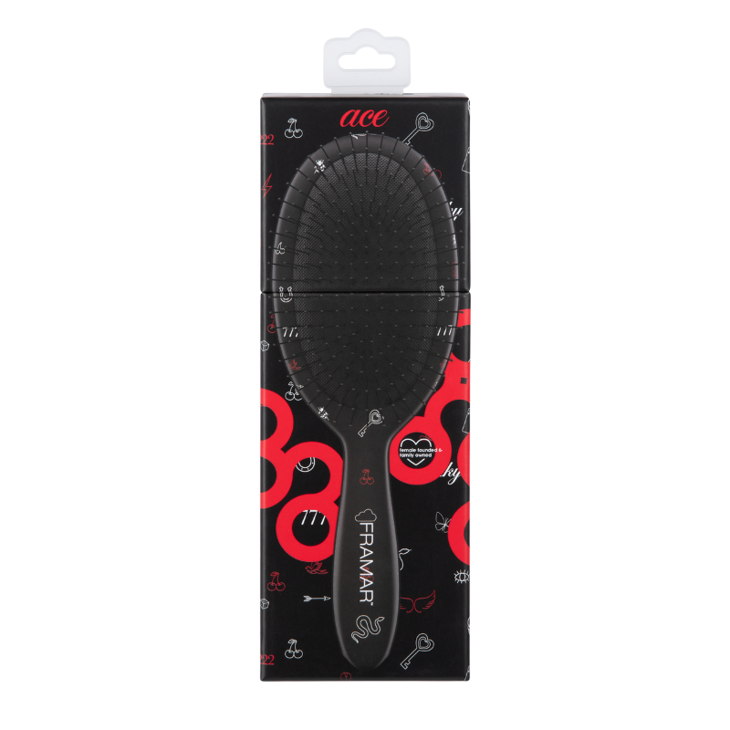 Framar Get Lucky Ace black detangle brush in professional retail box