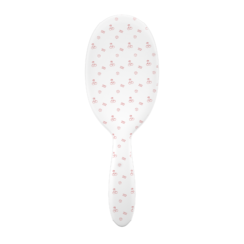 Back view of Framar Get Lucky white detangle brush showing ergonomic matte handle