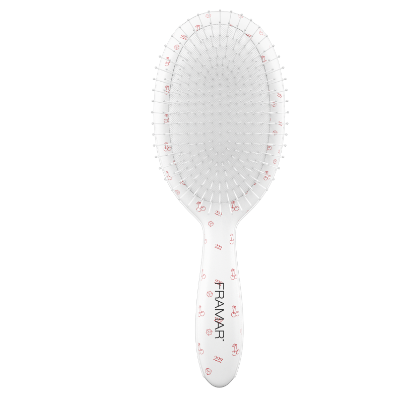 Framar Get Lucky professional detangle brush in Lucky white with pink pattern