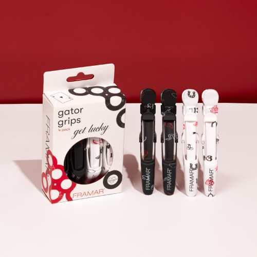 Framar Get Lucky Gator Grip Clips 4 pack professional hair clips in retail packaging for salons