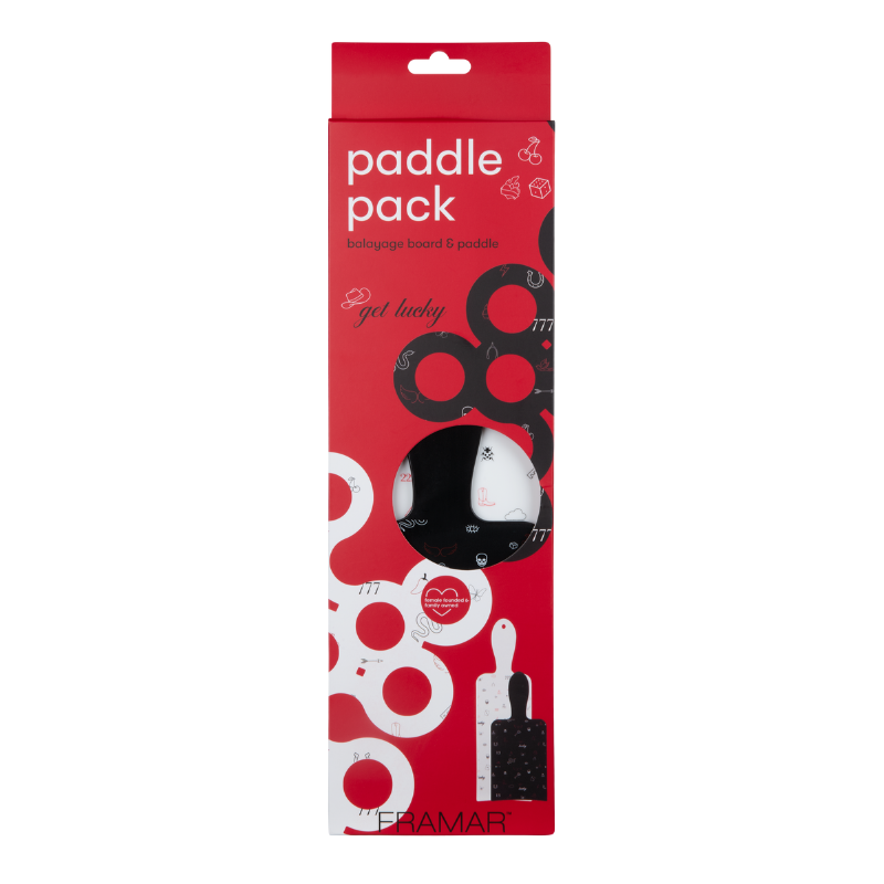 Professional packaging for the Framar Get Lucky Paddle Pack salon colour boards
