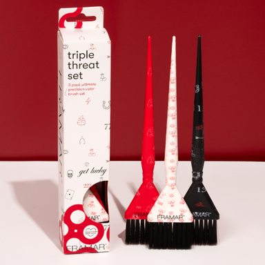 Framar Get Lucky Triple Threat brush set in professional white retail packaging
