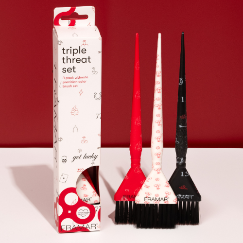 Framar Get Lucky Triple Threat brush set in professional white retail packaging